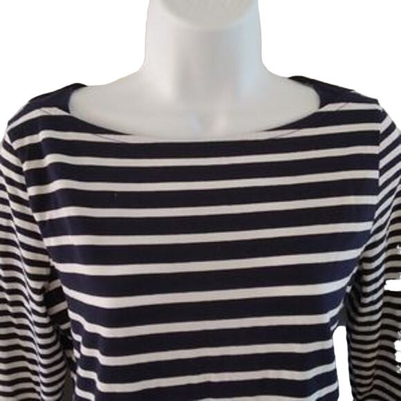 102. Merona Striped Boatneck Top Size Medium Blue White Nautical Preppy - Picture 3 of 13